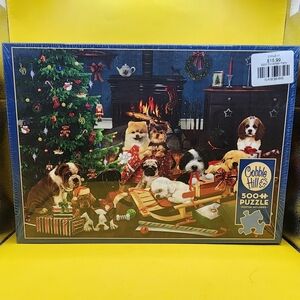 New- Cobble Hill Christmas Puppies Jigsaw Puzzle 500 Piece w Poster -Sealed